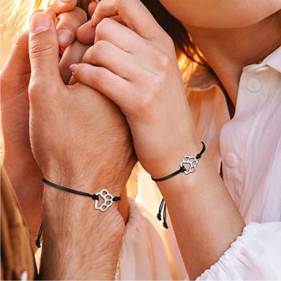 Stainless Steel Paw Print Adjustable Rope Bracelet - Picture 7 of 16